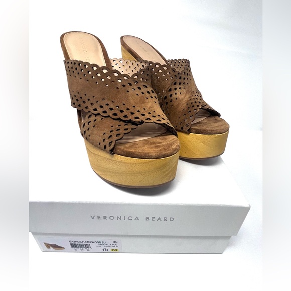 VERONICA BEARD Gaynor Scalloped Suede Platform Sandals Heels in Hazelwood BNIB - Picture 8 of 11